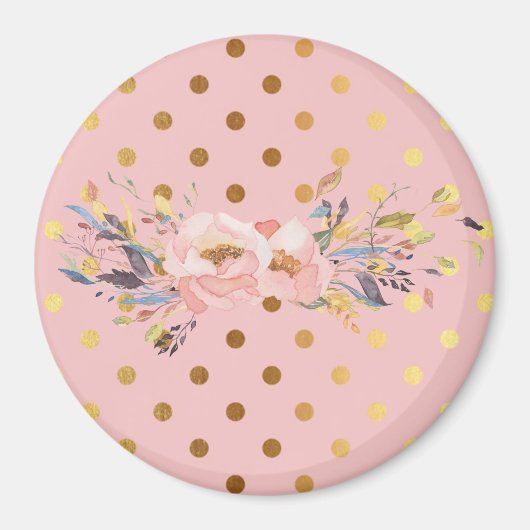 Schattige Faux Gold Polka Dots Flowers Magneet (Voorkant)