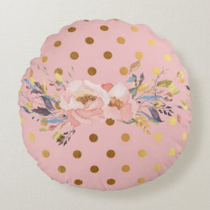 Schattige Faux Gold Polka Dots Flowers Rond Kussen