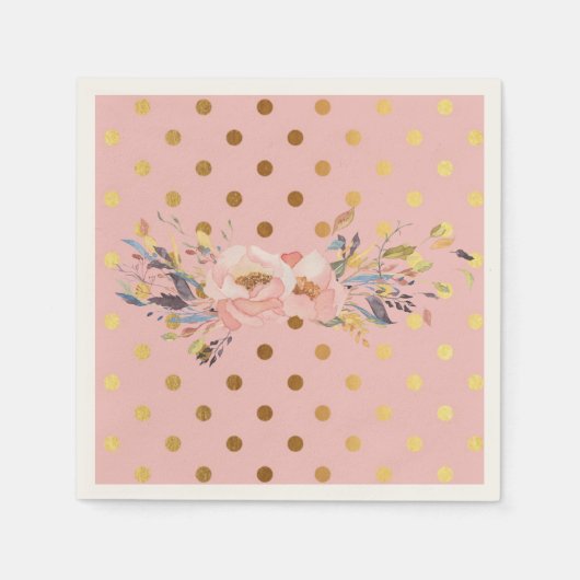 Schattige Faux Gold Polka Dots Flowers Servet (Voorkant)
