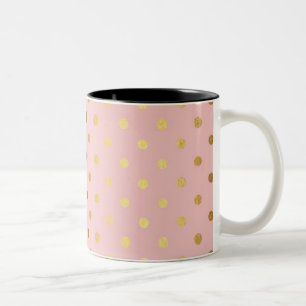 Schattige Faux Gold Polka Dots Flowers Tweekleurige Koffiemok