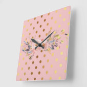 Schattige Faux Gold Polka Dots Flowers Vierkante Klok (Hoek)
