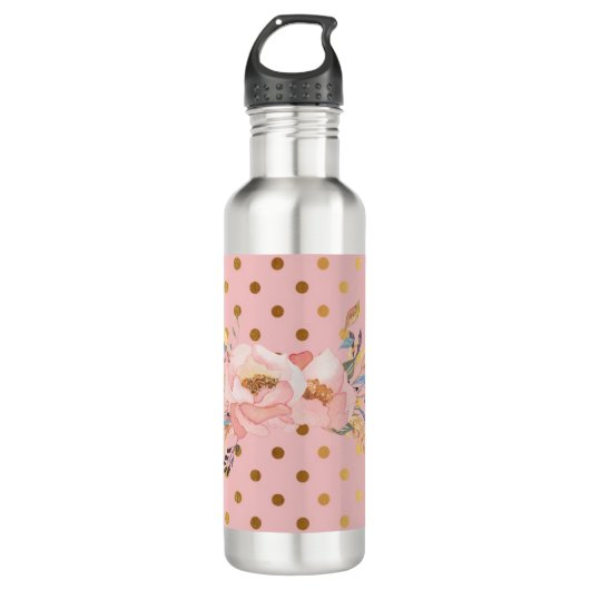 Schattige Faux Gold Polka Dots Flowers Waterfles (Voorkant)