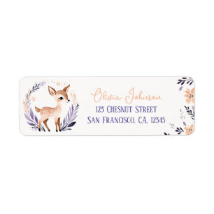 Schattige Fawn Boho Floral Design - Retouradres Etiket