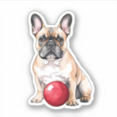 Schattige Fawn Franse Bulldog met Bal Sticker (Voorkant)