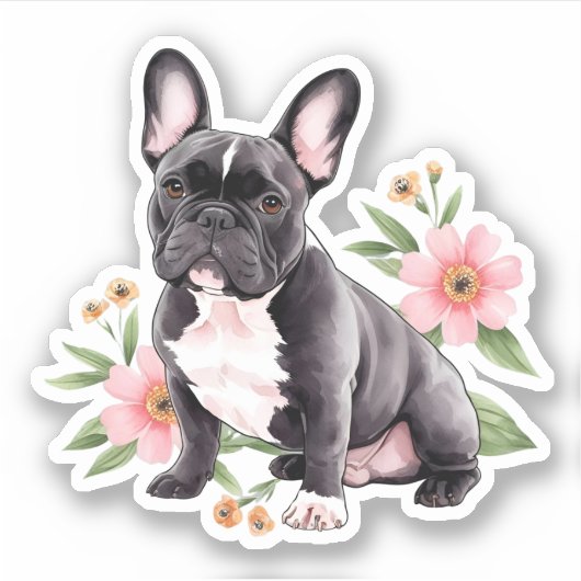 Schattige Fawn Franse Bulldog met Bal Sticker (Voorkant)