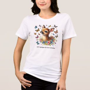 Schattige Fawn Kijkt Naar Vlinders In De Weiland Tri-Blend Shirt