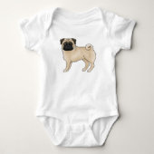 Schattige Fawn kleur Pug Mops Dog Illustratie Romper (Voorkant)
