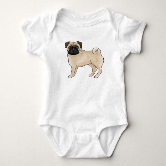 Schattige Fawn kleur Pug Mops Dog Illustratie Romper (Voorkant)