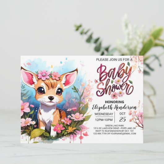 Schattige Fawn Princess Woodland Meisje Baby showe Kaart (Staand voorkant)