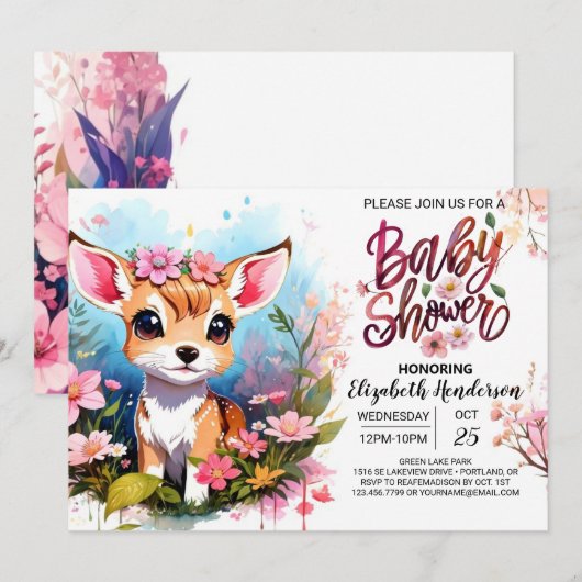 Schattige Fawn Princess Woodland Meisje Baby showe Kaart (Voorkant / Achterkant)