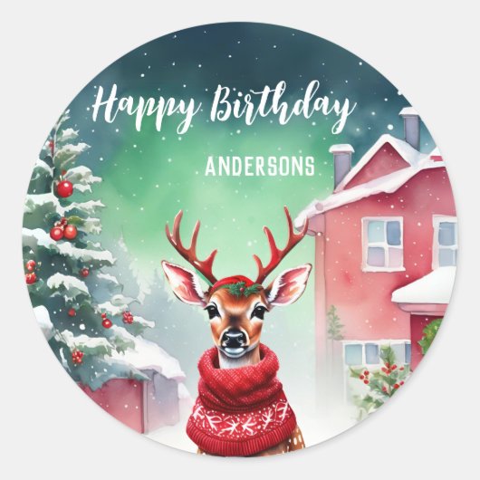 Schattige Fawn rendier Kerstfeest Kerstfeest Ronde Sticker (Voorkant)