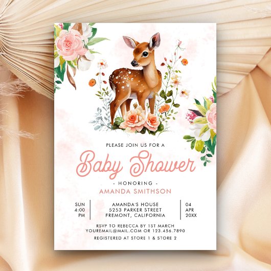 Schattige Fawn Waterverf Bloemen Herten Baby showe Kaart