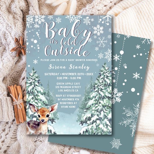Schattige Fawn | Winter Snow Forest Baby shower Kaart