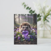Schattige februari egel met amethist hart briefkaart (Staand voorkant)