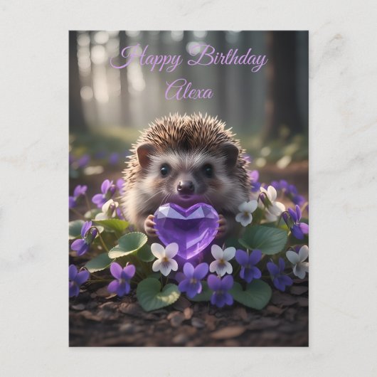 Schattige februari egel met amethist hart briefkaart (Voorkant)
