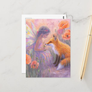 Schattige fee en een rode vos briefkaart