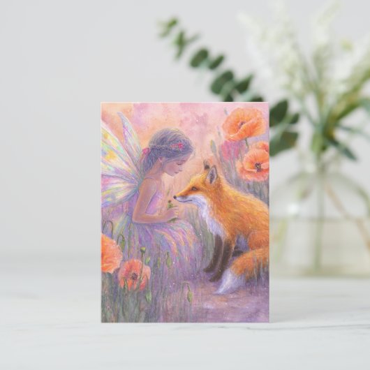 Schattige fee en een rode vos briefkaart (Staand voorkant)