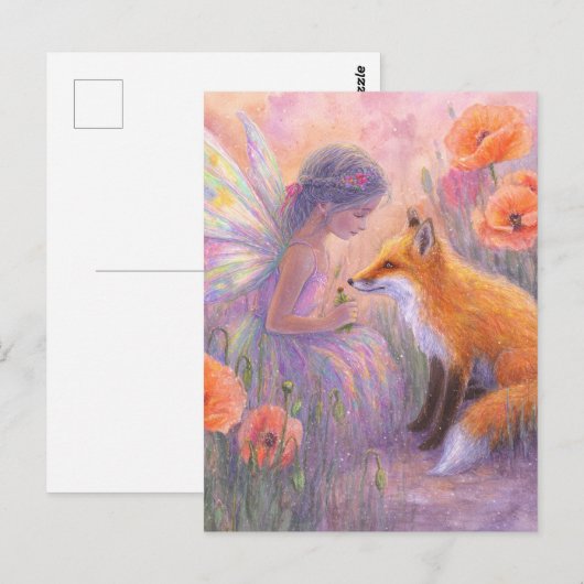 Schattige fee en een rode vos briefkaart (Voorkant / Achterkant)