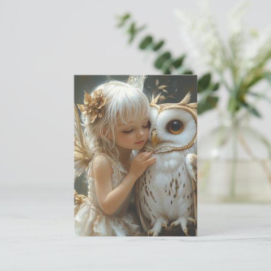 Schattige fee en uil briefkaart (Staand voorkant)