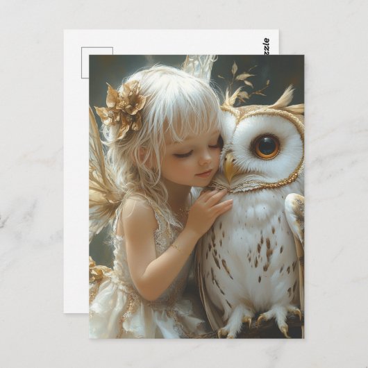 Schattige fee en uil briefkaart (Voorkant / Achterkant)