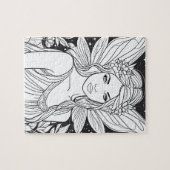 Schattige fee in bos zwart-wit kleurplaat legpuzzel (Horizontaal)