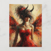 Schattige fee in een rode jurk met hoorns briefkaart (Voorkant)