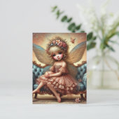 Schattige fee in een roze jurk op een  bank briefkaart (Staand voorkant)