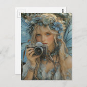 Schattige fee met blauwe vleugels en een camera briefkaart (Voorkant / Achterkant)