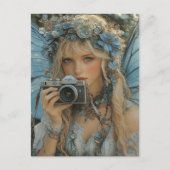 Schattige fee met blauwe vleugels en een camera briefkaart (Voorkant)