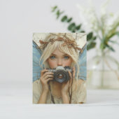 Schattige fee met een camera briefkaart (Staand voorkant)