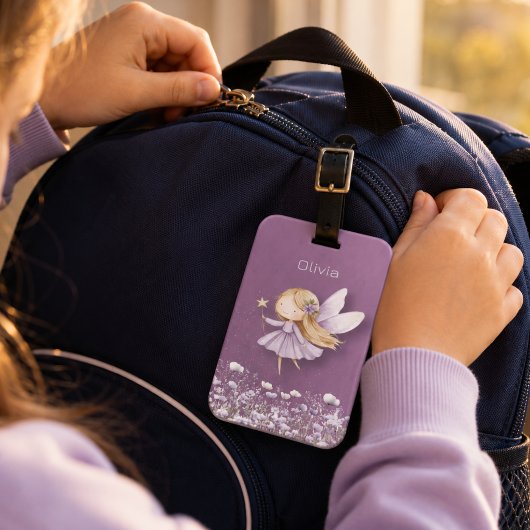 Schattige Fee Paarse Meisjes Bagagelabel