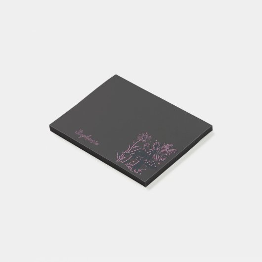 Schattige Fee Paddenstoel en Bloem Zwart & Roze Post-it® Notes (Schuin)