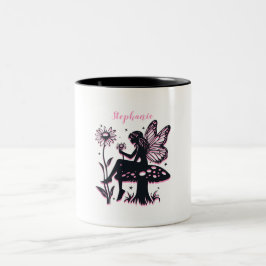 Schattige Fee Paddenstoel en Bloem Zwart & Roze Tweekleurige Koffiemok