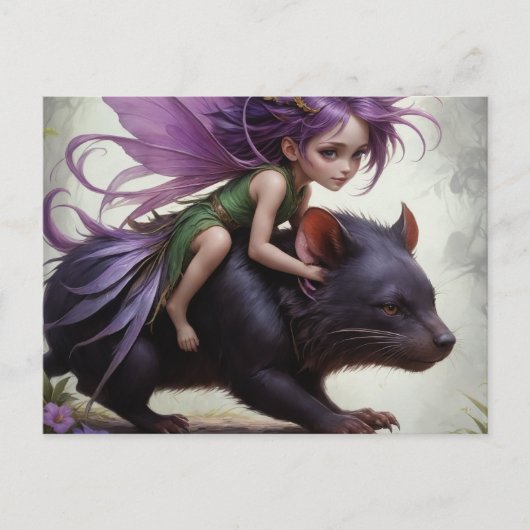 schattige fee rijdt op een Tasmaanse Duivel fantas Briefkaart (Voorkant)