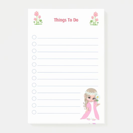 Schattige fee & roze bloemen Dingen om te doen Not Post-it® Notes (Voorkant)