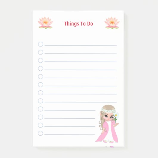 Schattige fee & roze lotusbloemen Dingen om te doe Post-it® Notes (Voorkant)