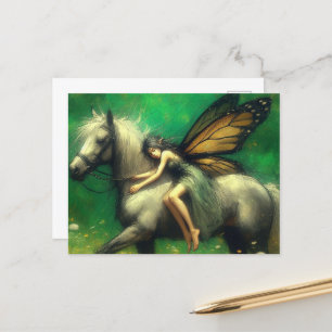 Schattige fee slaapt op een paard briefkaart
