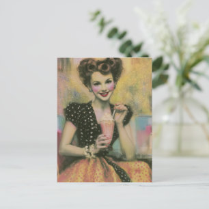 Schattige fee uit de jaren 50 in de ijssalon briefkaart