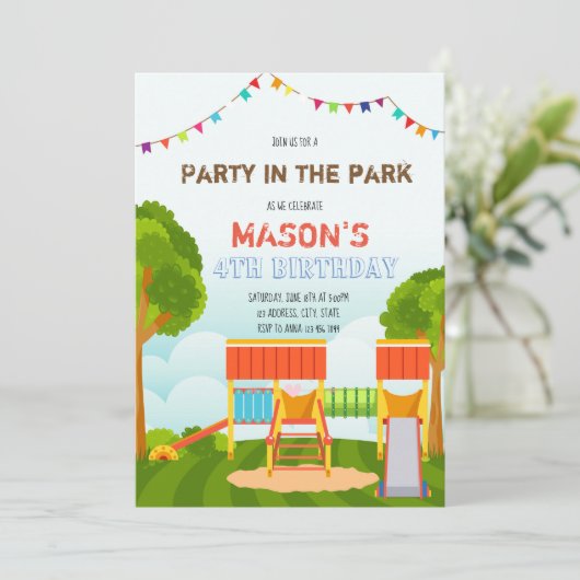 Schattige feest op de parkuitnodiging kaart (Staand voorkant)