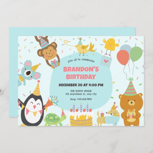 Schattige feestbeesten  kaart (Voorkant / Achterkant)