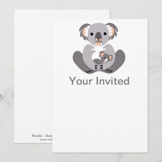 Schattige - Feestdier - Koala - Uitnodiging (Voorkant / Achterkant)