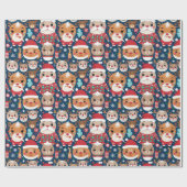 Schattige feestelijk kerstbeestje cadeaupapier (Vlak)