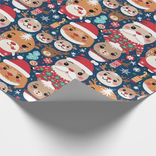 Schattige feestelijk kerstbeestje cadeaupapier (Hoek)