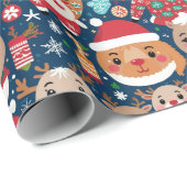 Schattige feestelijk kerstbeestje cadeaupapier (Rol Hoek)