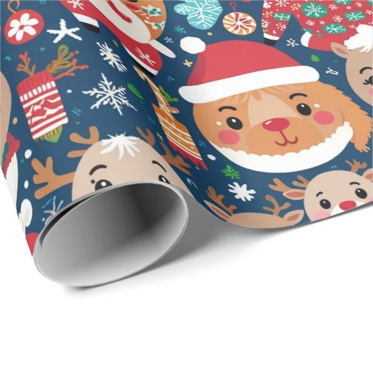 Schattige feestelijk kerstbeestje cadeaupapier (Rol Hoek)