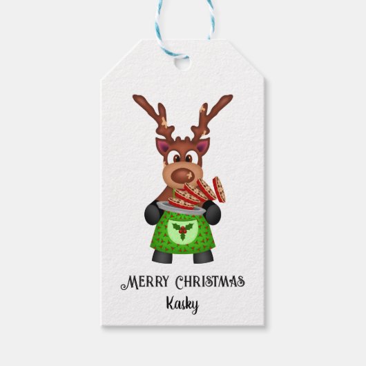 Schattige Feestelijk Kerstrendier Aangepast Cadeaulabel (Voorkant)