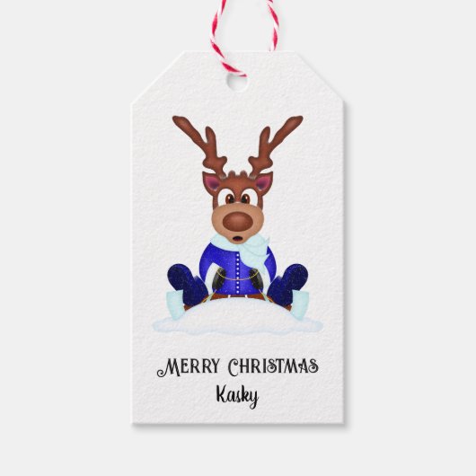 Schattige Feestelijk Kerstrendier Aangepast Cadeaulabel (Voorkant)