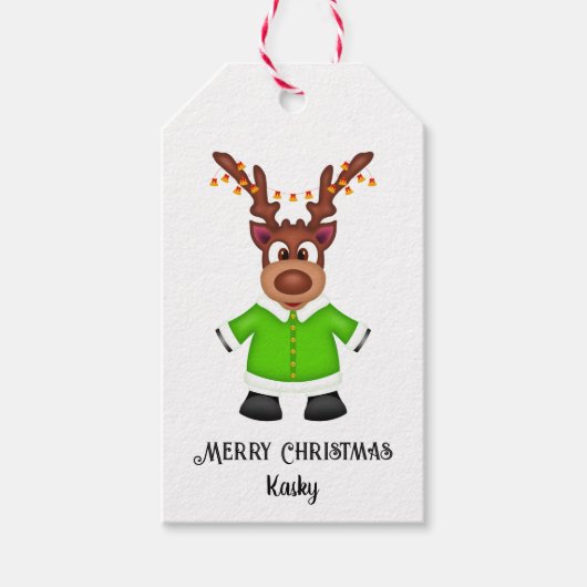 Schattige Feestelijk Kerstrendier Aangepast Cadeaulabel (Voorkant)