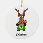 Schattige Feestelijk Kerstrendier Aangepast Keramisch Ornament (Voorkant)