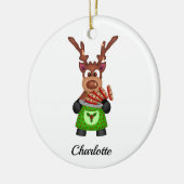 Schattige Feestelijk Kerstrendier Aangepast Keramisch Ornament (Links)